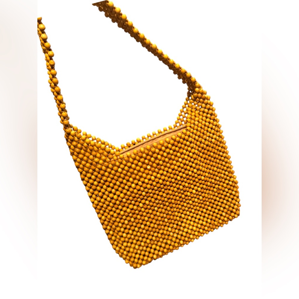 Vintage Bijoux Terner Yellow Wood Beaded Women's Bag Hippie Boho LN